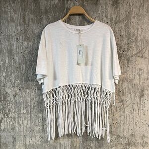 MISS ME Women's Size Macrame Fringe Top L in White